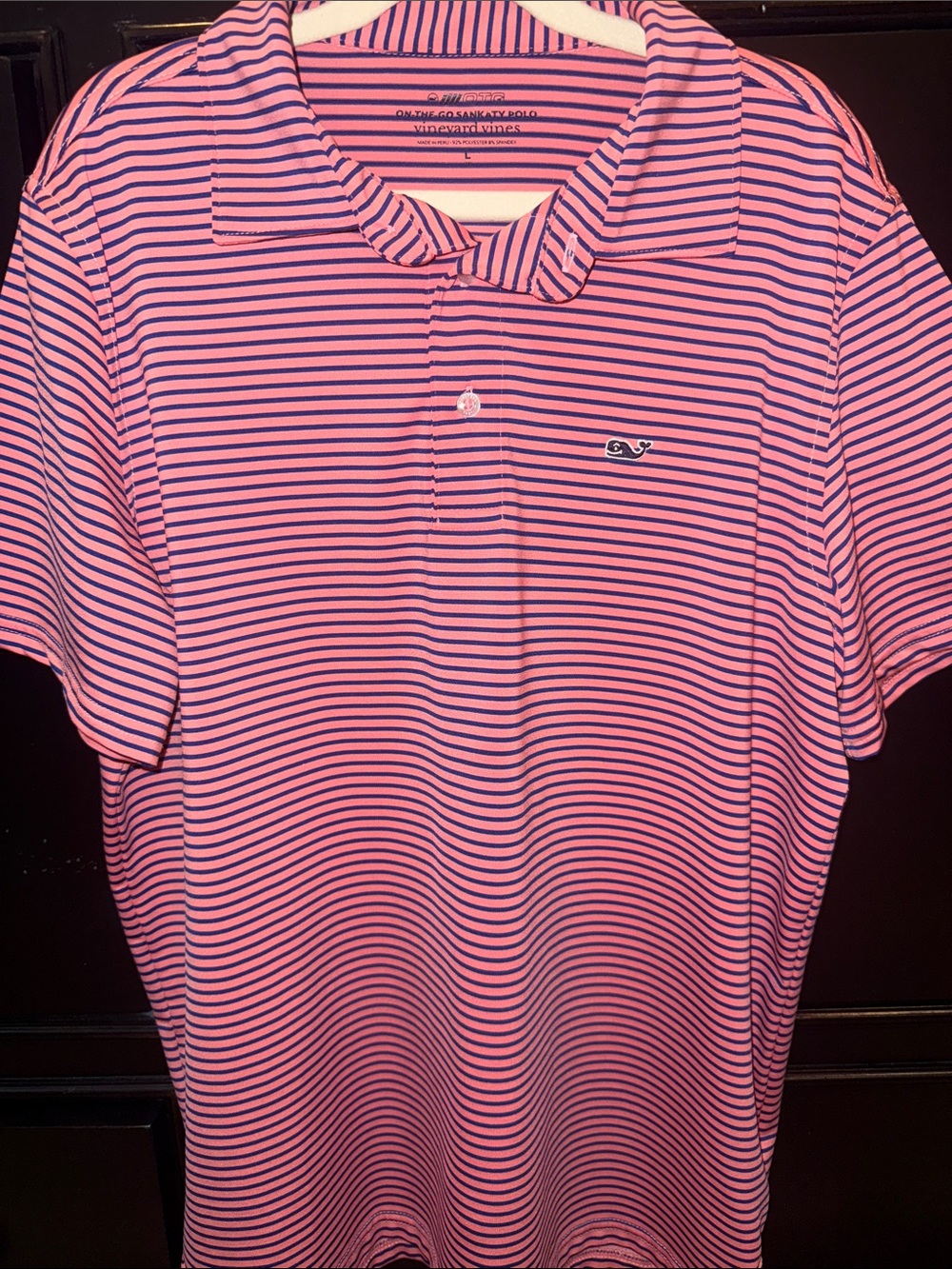 Vineyard Vines Pink/ coral and Navy Striped Polo